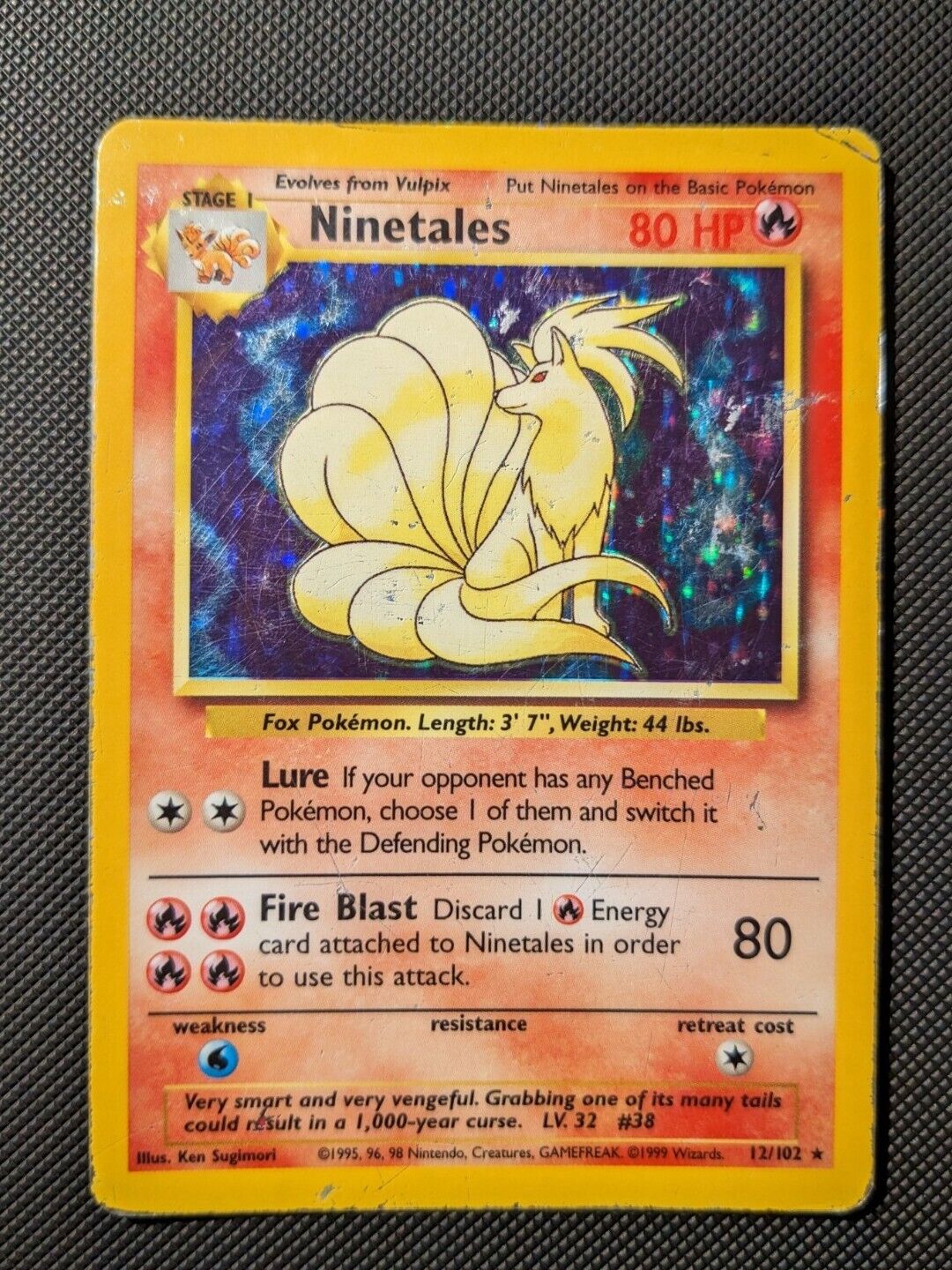 Ninetales Base Set Pokémon Card 12/102 Holo Unlimited Rare WOTC Heavy Play