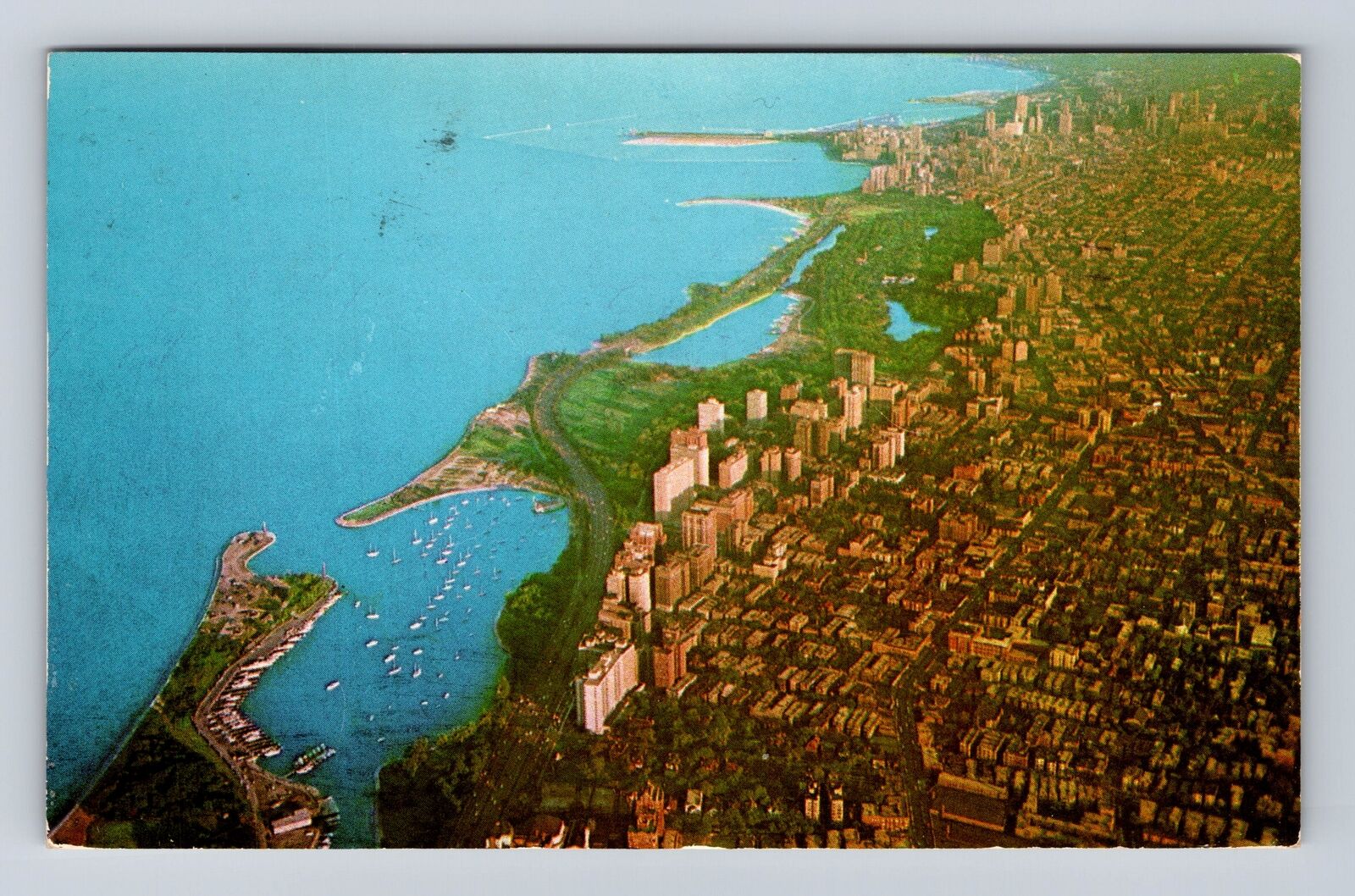 Chicago IL-Illinois, Aerial Of Lake Front Belmont Harbor Vintage c1959 Postcard