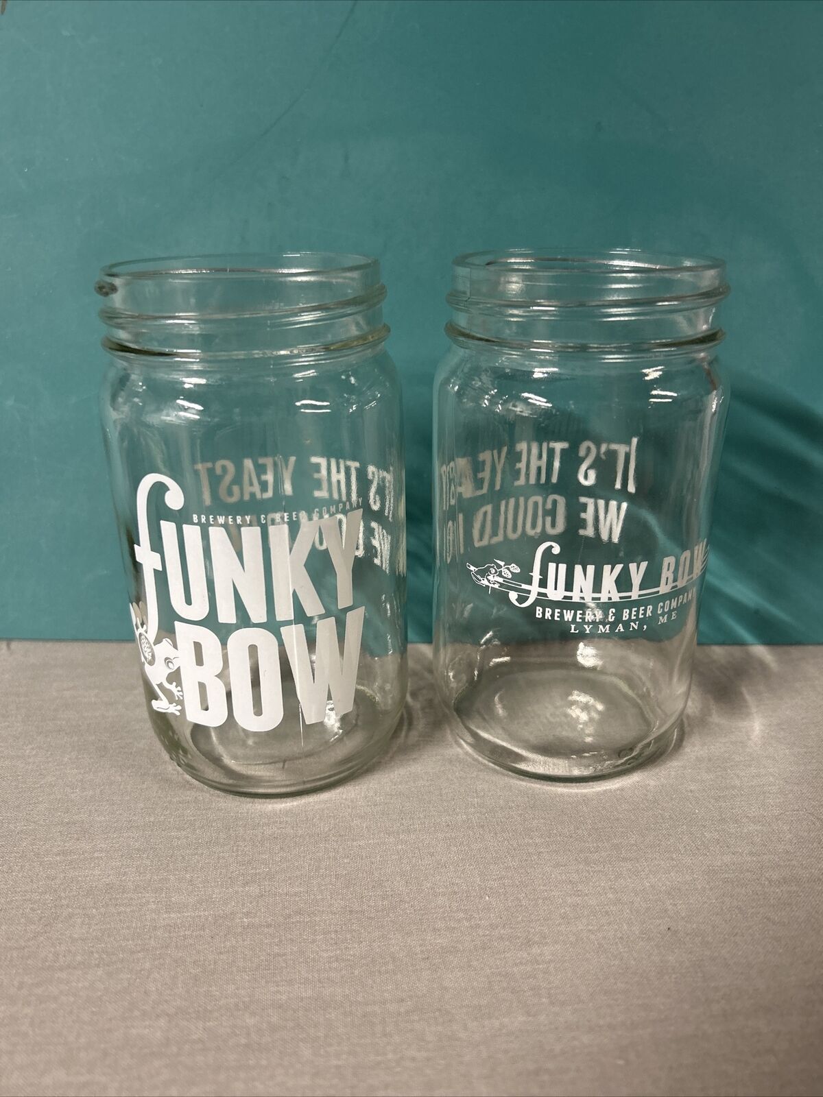 Funky Bow Brewery and Beer Company Maine Mason Jar Drinking Pint Glass Set Of 2