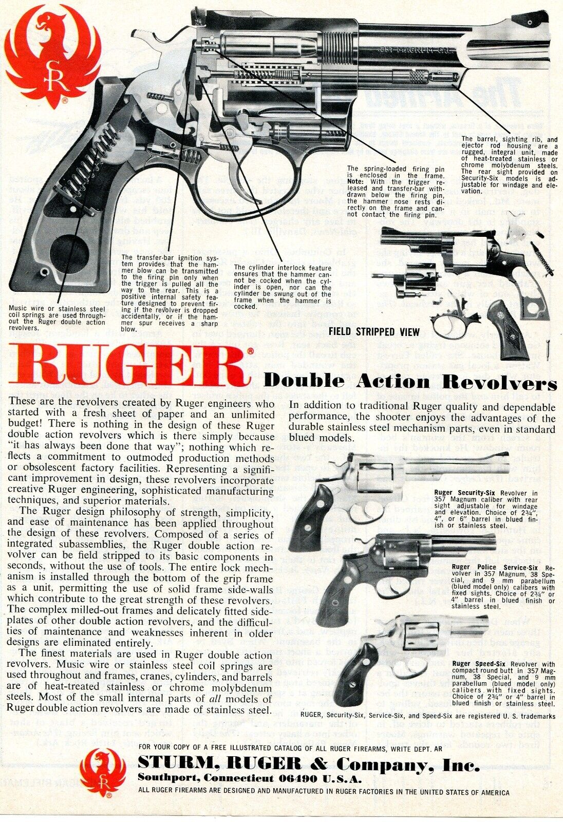 1979 Print Ad Sturm Ruger Police Security-Six & Speed-Six Revolver cutaway view