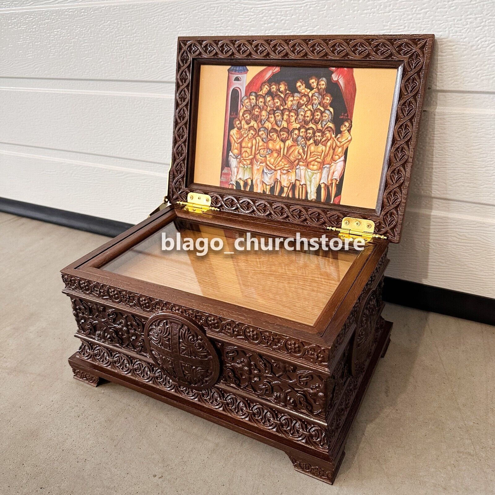 Orthodox Reliquary Box Wood Carved Ark with icon Forty Martyrs of Sebaste 12.59\