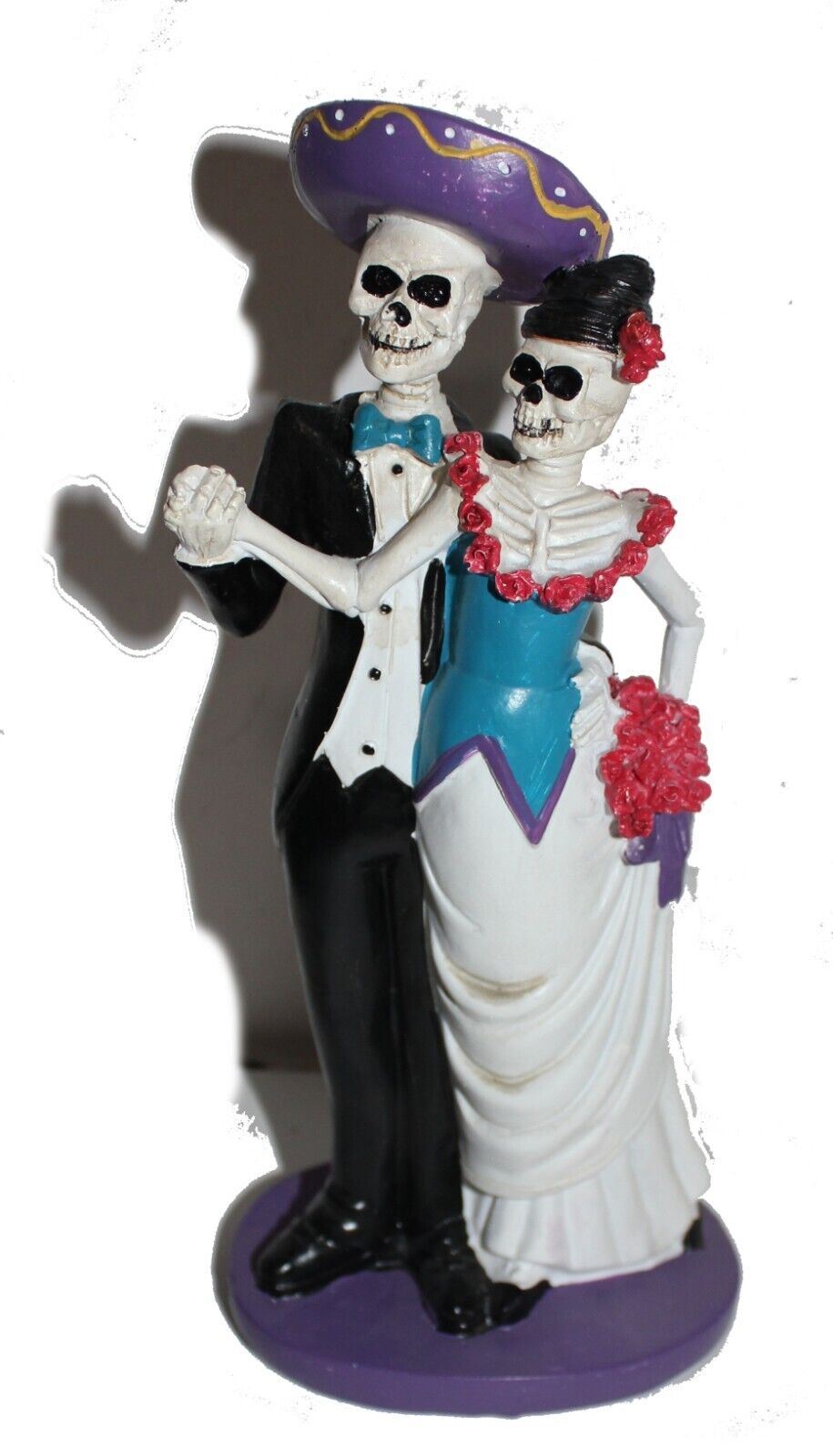 DOD Mariachi Wedding Bride and Groom Skeleton Couple Figurine Decoration 9\