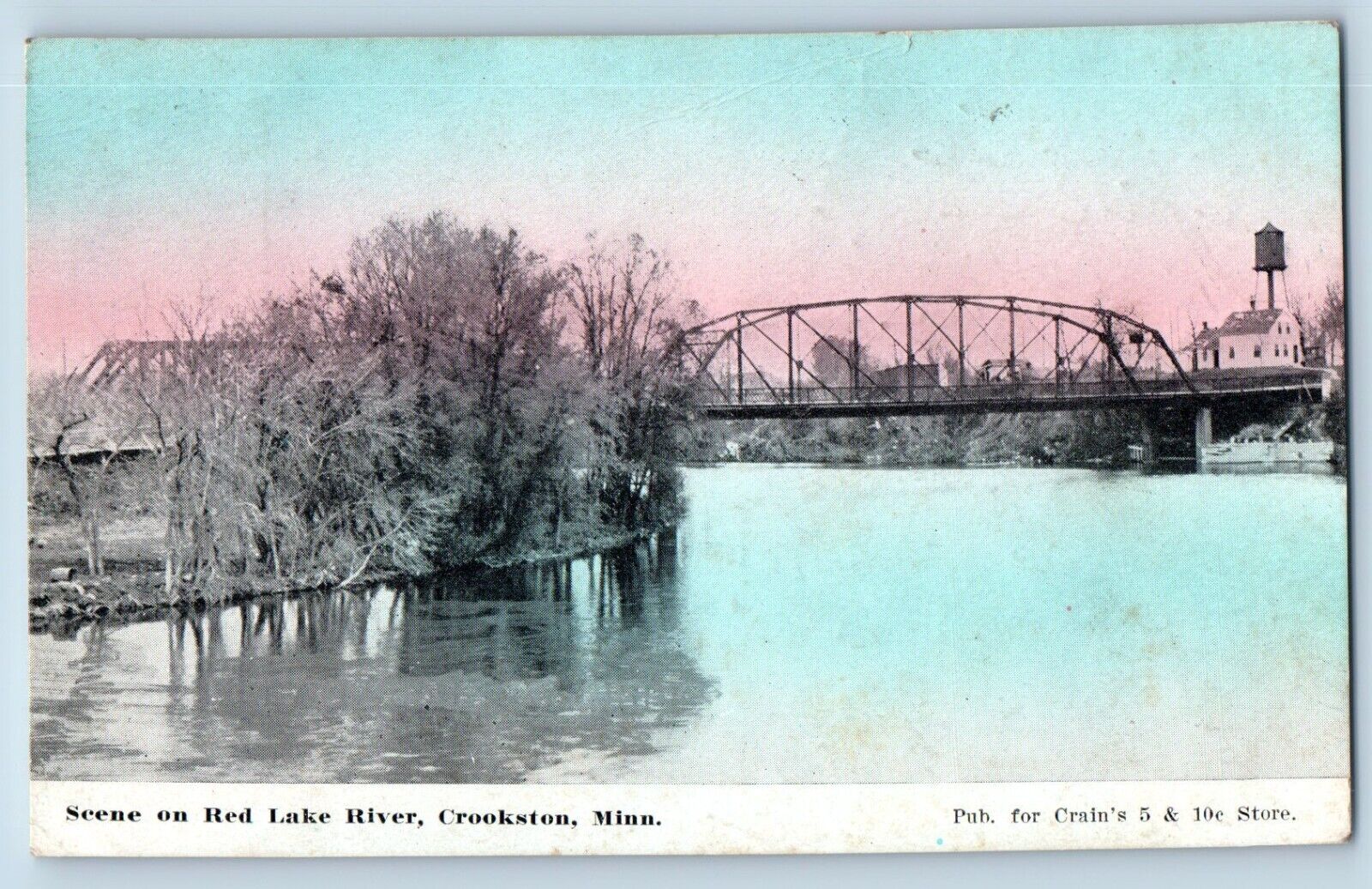 Crookston Minnesota MN Postcard Scene Red Lake River Bridge Trees 1913 Vintage