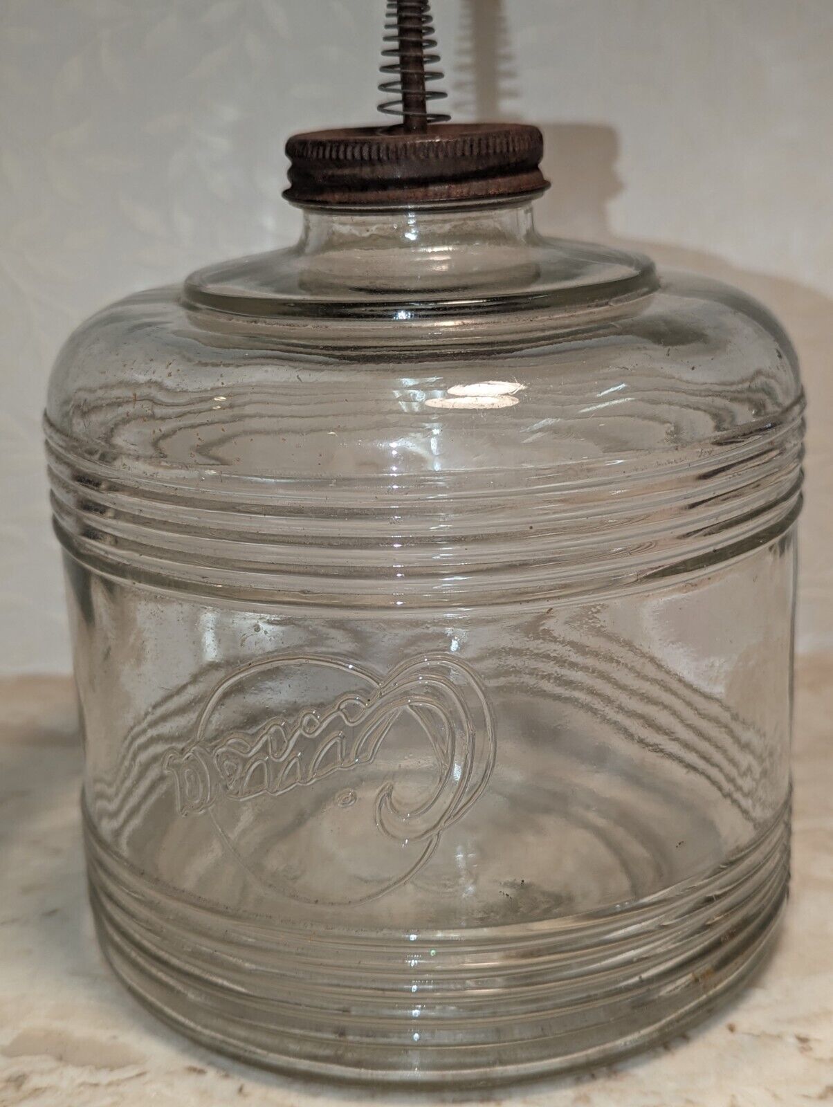 Vintage Cinsa Glass Antique Kerosene Jar With Lid Prepper Lamp 