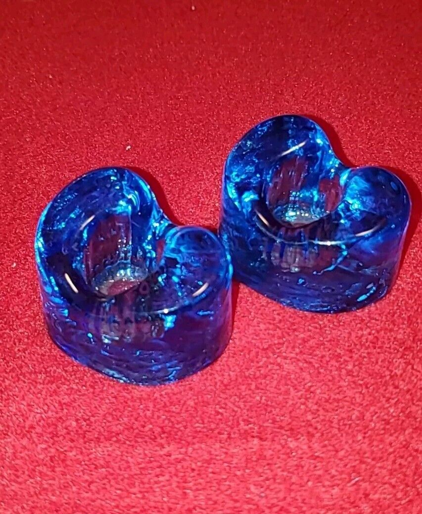  (2) Wheaton Nuline N.J. Gorgeous Art Glass Blue Candleholders 1.25 Height 