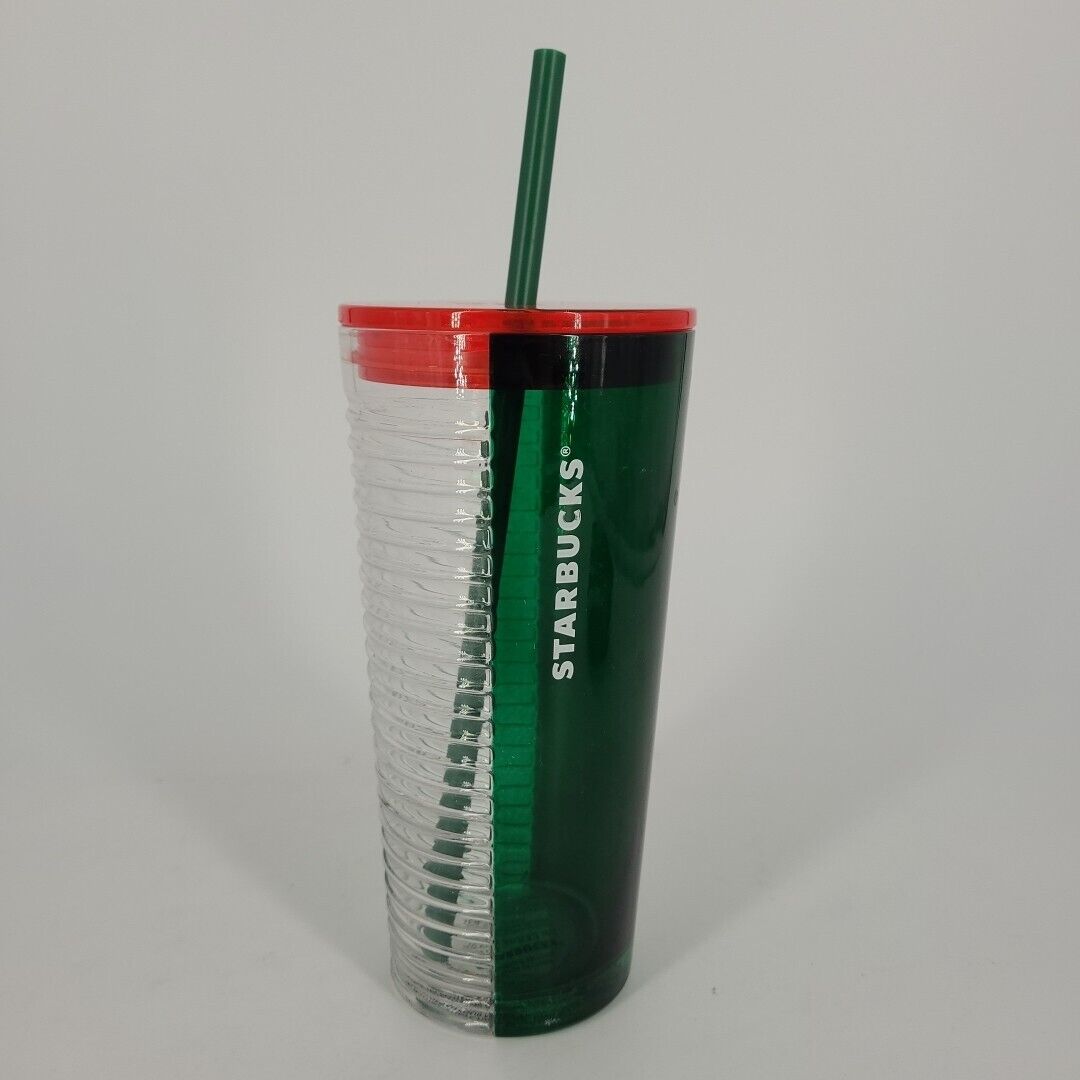 Starbucks 2021 Ribbed Glass 18 oz Green Clear Tumbler Cold 011127248