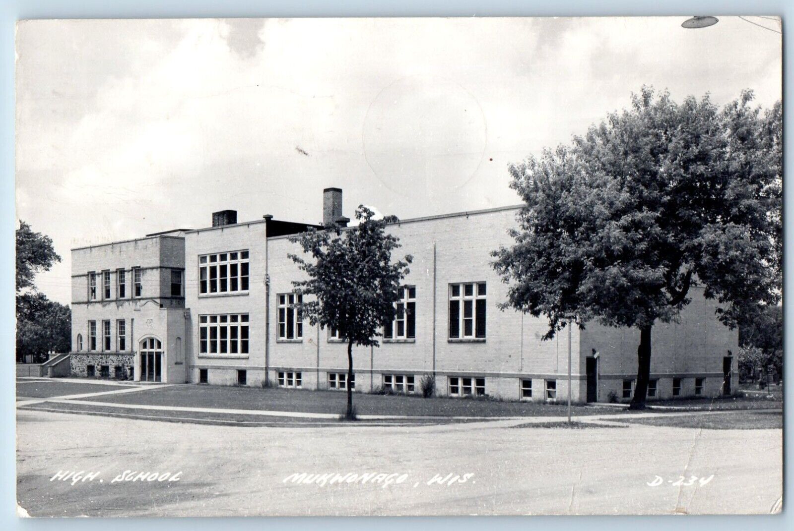 Mukwonago Wisconsin WI Postcard RPPC Photo High School Building 1948 Vintage