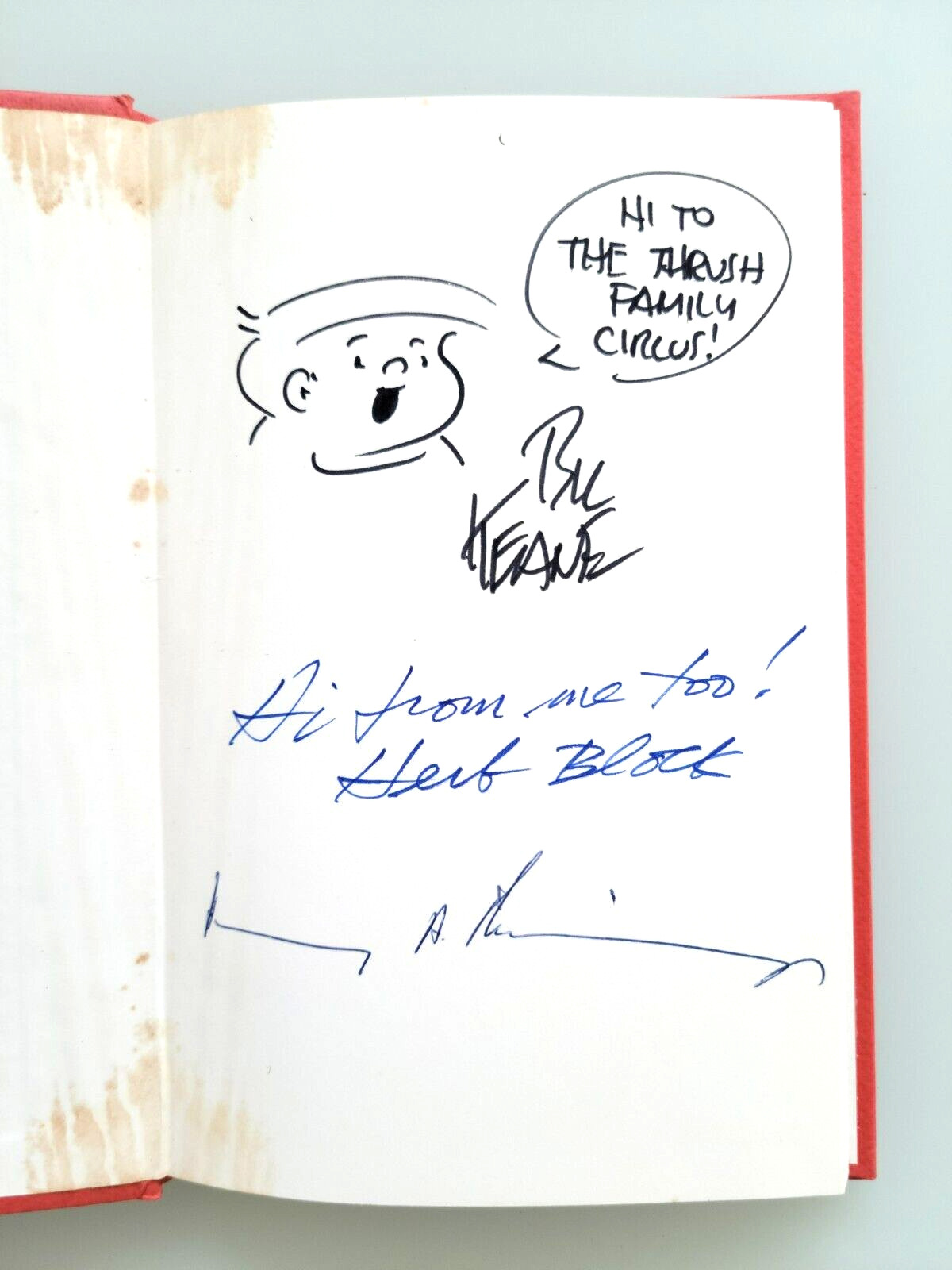 Henry Kissinger, Bill Keane (Family Circus) w/ Herb Block Autographs, Keepsake