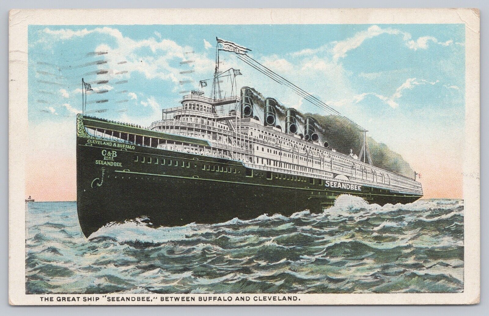 1920 S.S. Seeandbee Steamship C&B Line Buffalo to Cleveland Original Postcard