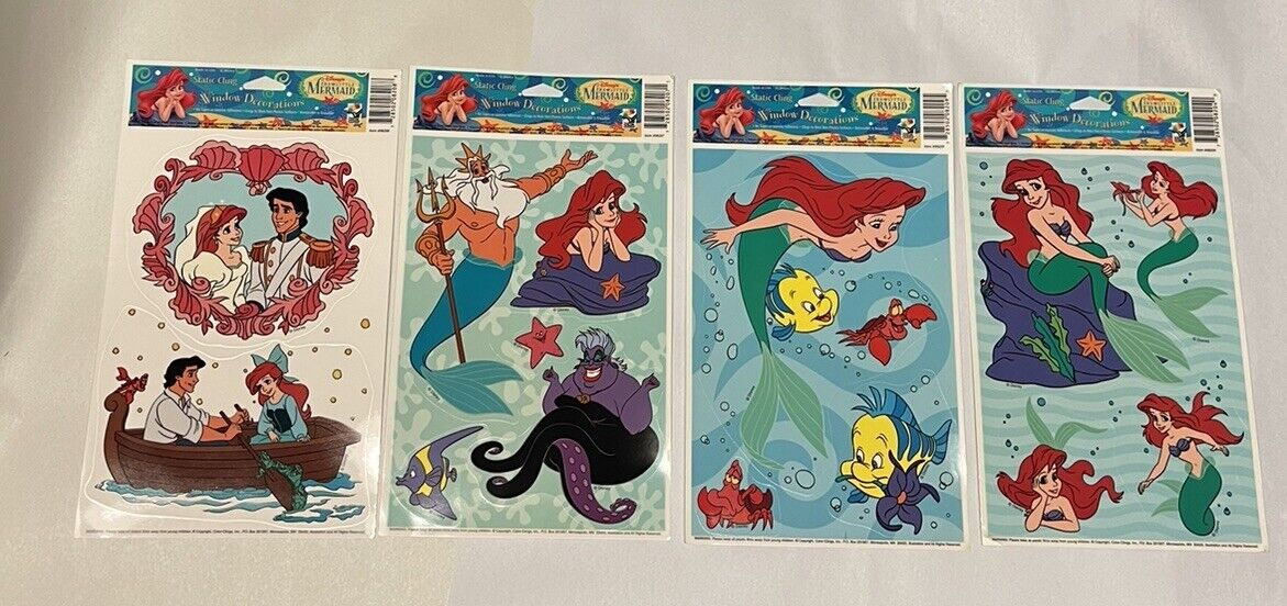 Disney\'s The Little Mermaid Static Window Clings Removable 4 Pack Set 4 Designs
