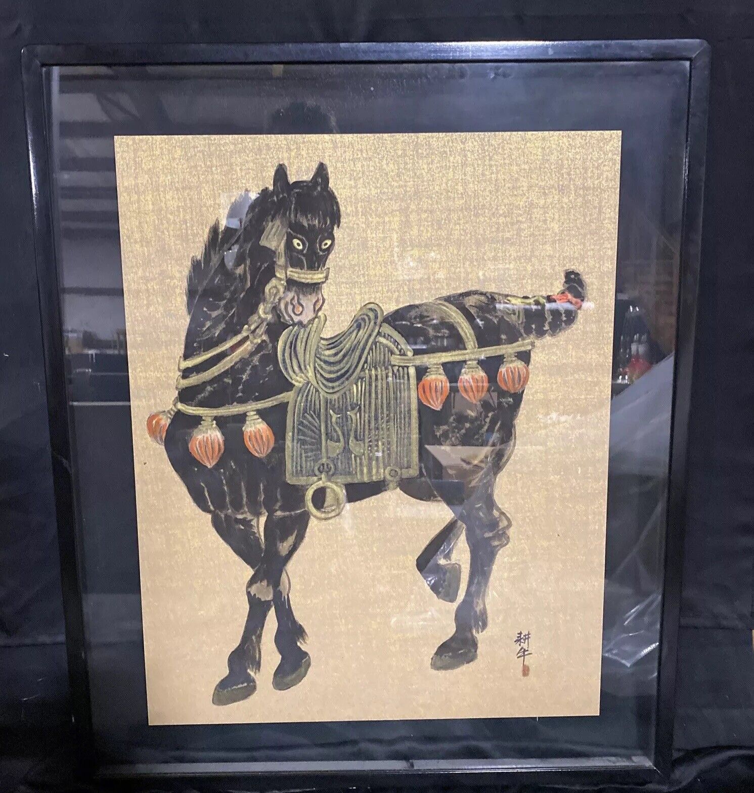 Ming Horse By Hasegawa Japanese Art Framed Signed 