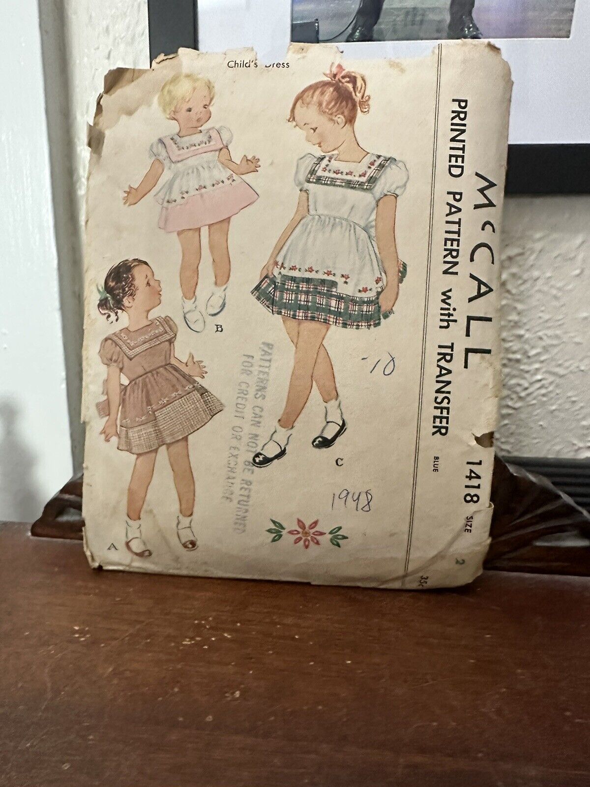 1948 Vintage McCalls Sewing Pattern 1418 Toddler Girls Dress Size 2