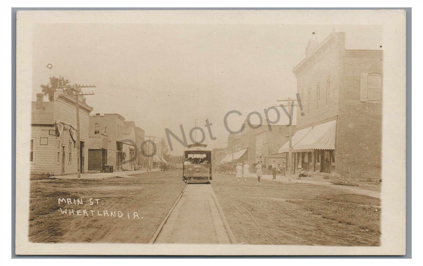 RPPC Added Trolley Main Street WHEATLAND IA Iowa Real Photo Postcard