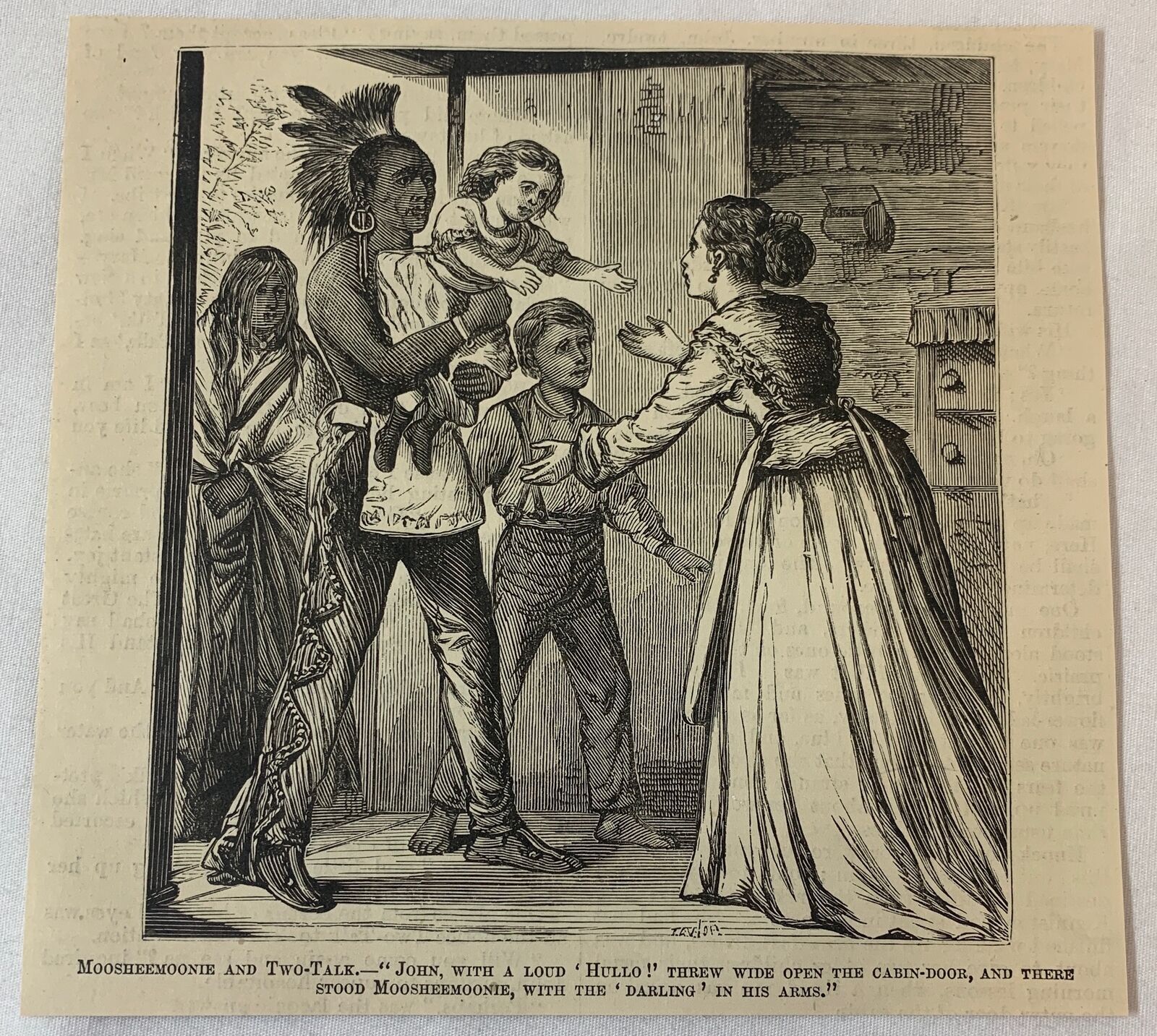 1879 magazine engraving ~ NATIVE AMERICAN RETURNS CHILD TO HER MOTHER