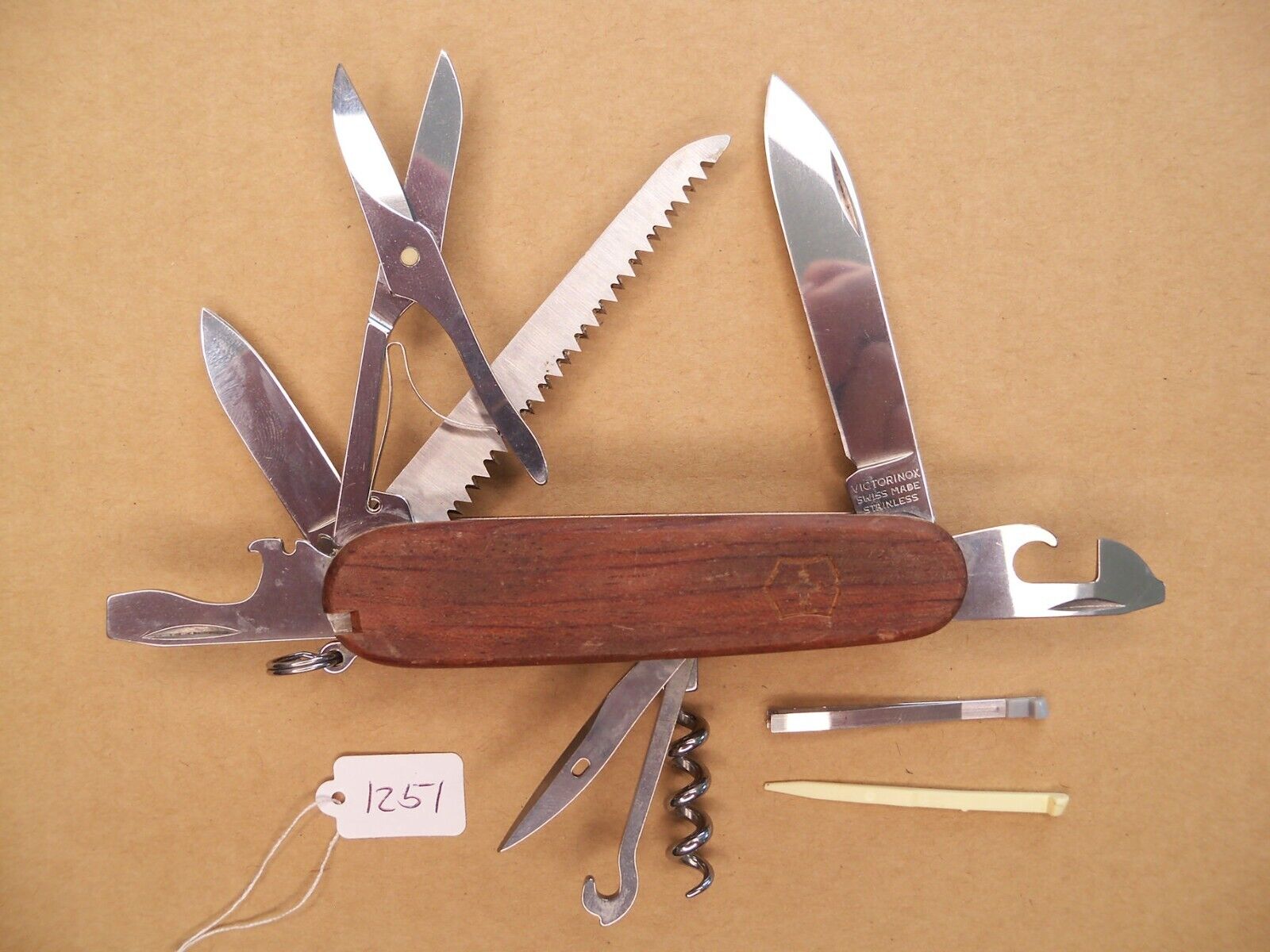 Victorinox Huntsman Swiss Army Pocket Knife - Hardwood Scales - Very Good
