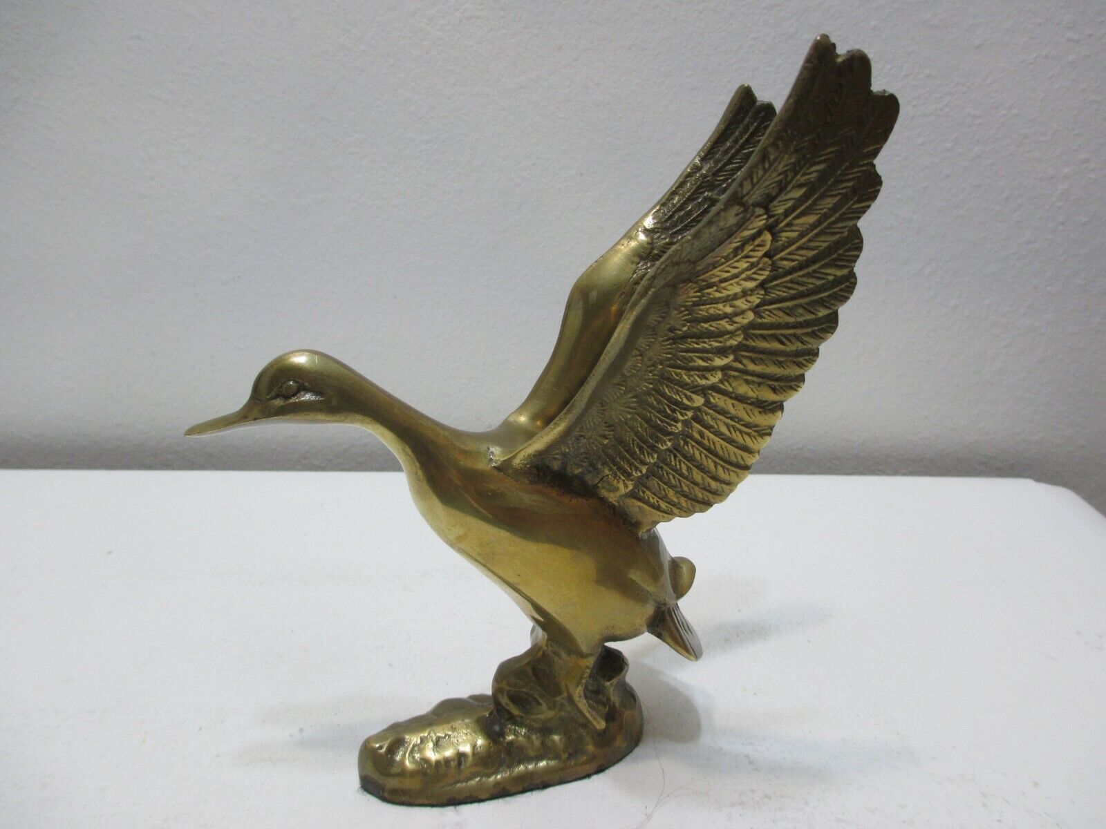 Vintage Fritz Brass Duck in Flight Figurine 7 1/4\