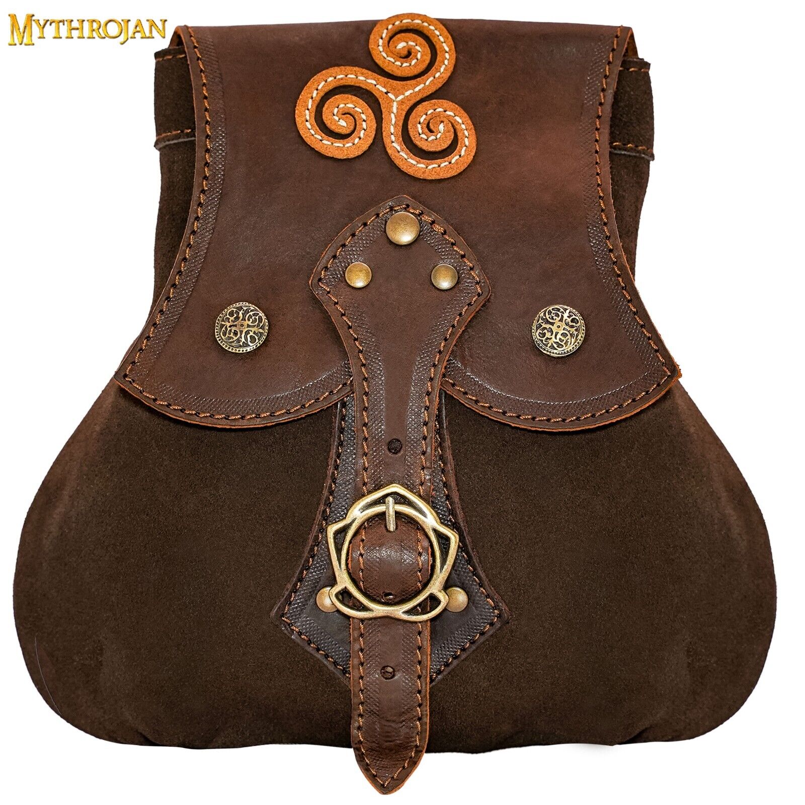 Medieval Stalwart Warrior Leather Pouch With Celtic Spiral Made in Spain Brown