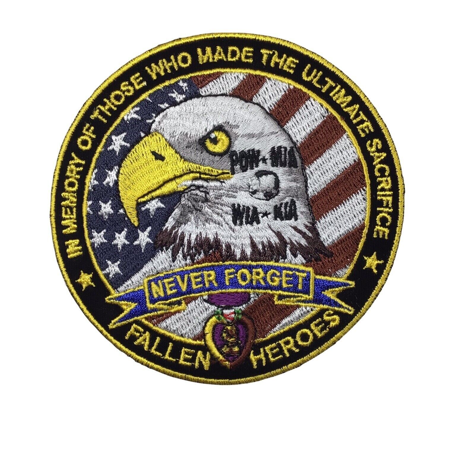 In Memory of Fallen Heroes Large Embroidered Patch 12x12 inch Large patch/P.O.W.
