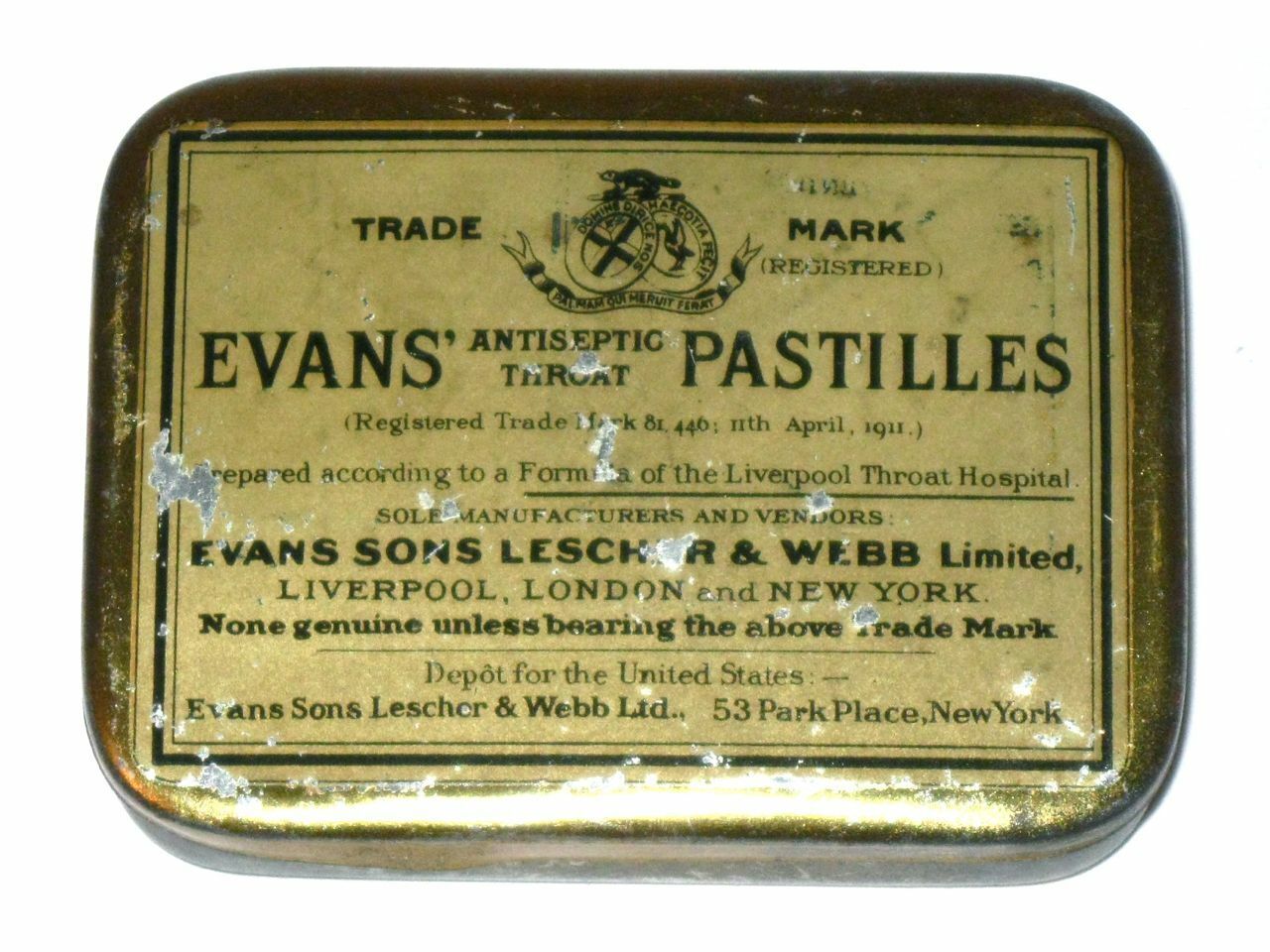 Rare Antique 1910s EVANS' Antiseptic Throat PASTILLES Advertising Tin 