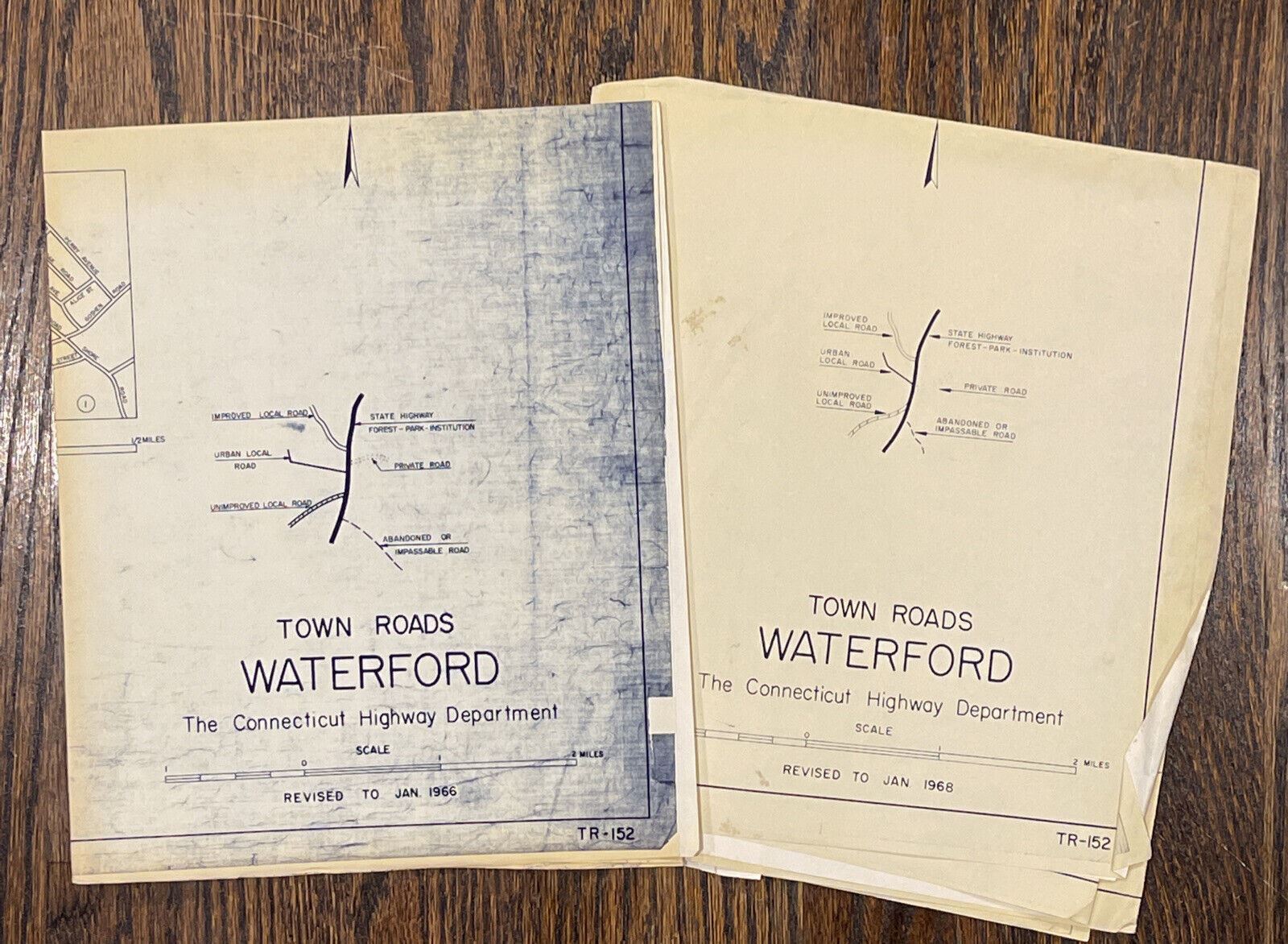 Vintage 1966 & 1968 Connecticut Highway Department Town Roads Waterford