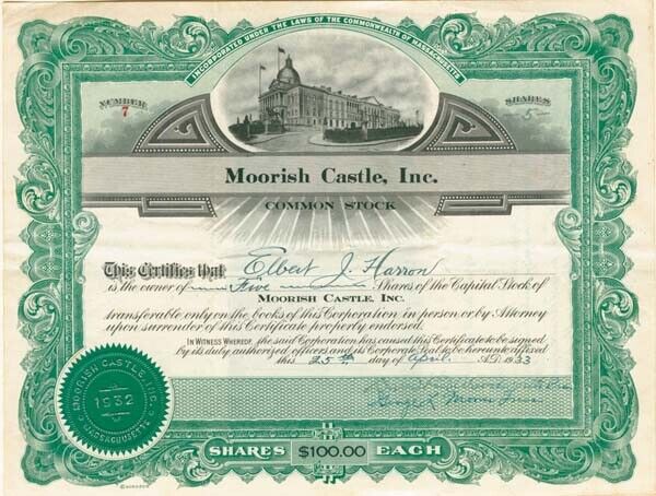 Moorish Castle, Inc - Stock Certificate - General Stocks