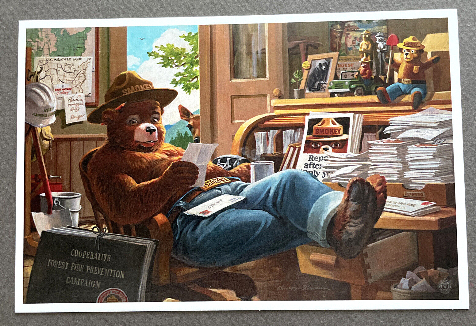 Smokey Bear - Reading Mail - Vintage Poster - Lantern Press Postcard