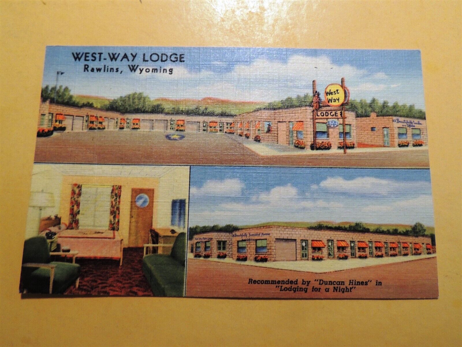 West-Way Lodge Motel Rawlins Wyoming vintage linen postcard 