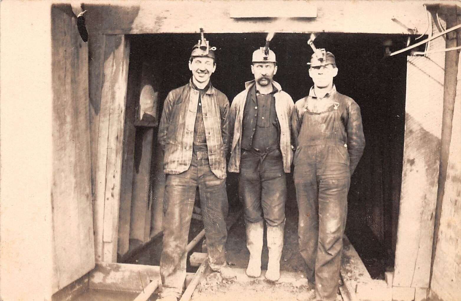 RPPC Three Miners at Coal Mine Shaft Entrance Velox Photo c1910 Postcard