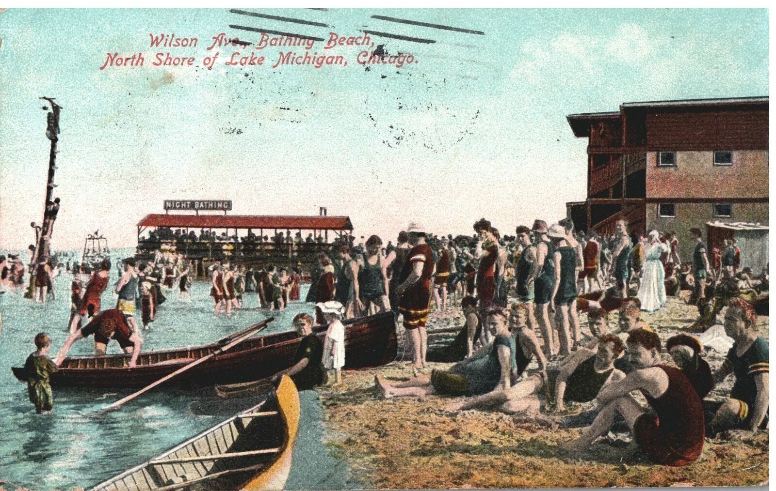 VINTAGE POSTCARD WILSON AVENUE BATHING BEACH NORTH SHORE LAKE MICHIGAN 1909
