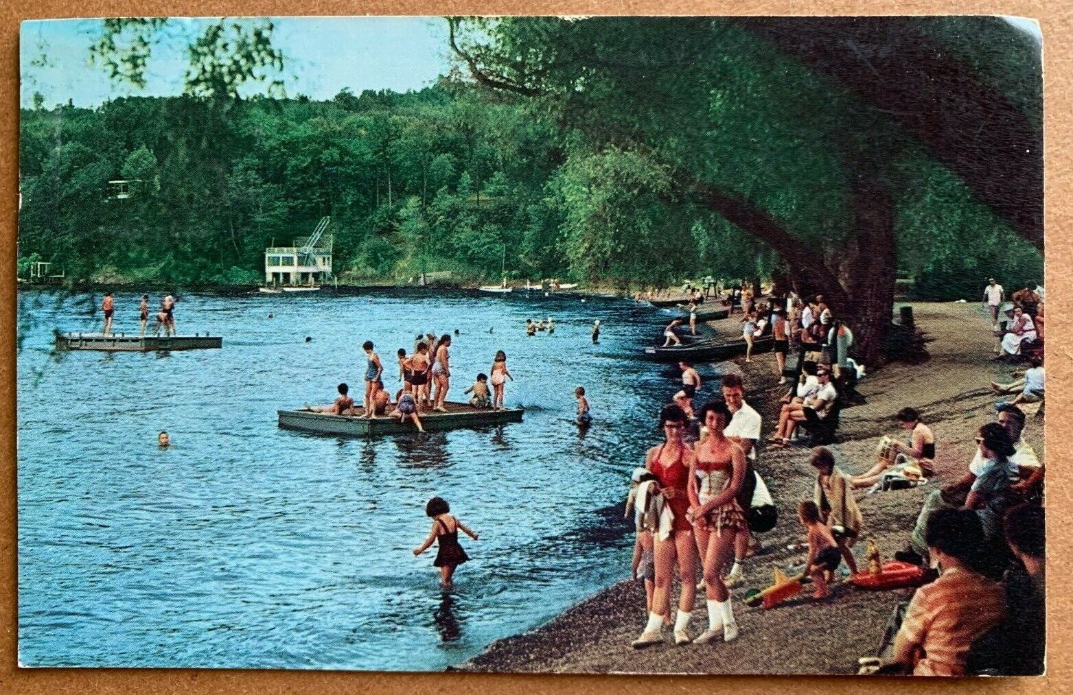 Postcard Cayuga Lake NY - Swimming Bathing Beach at Taughannock Falls