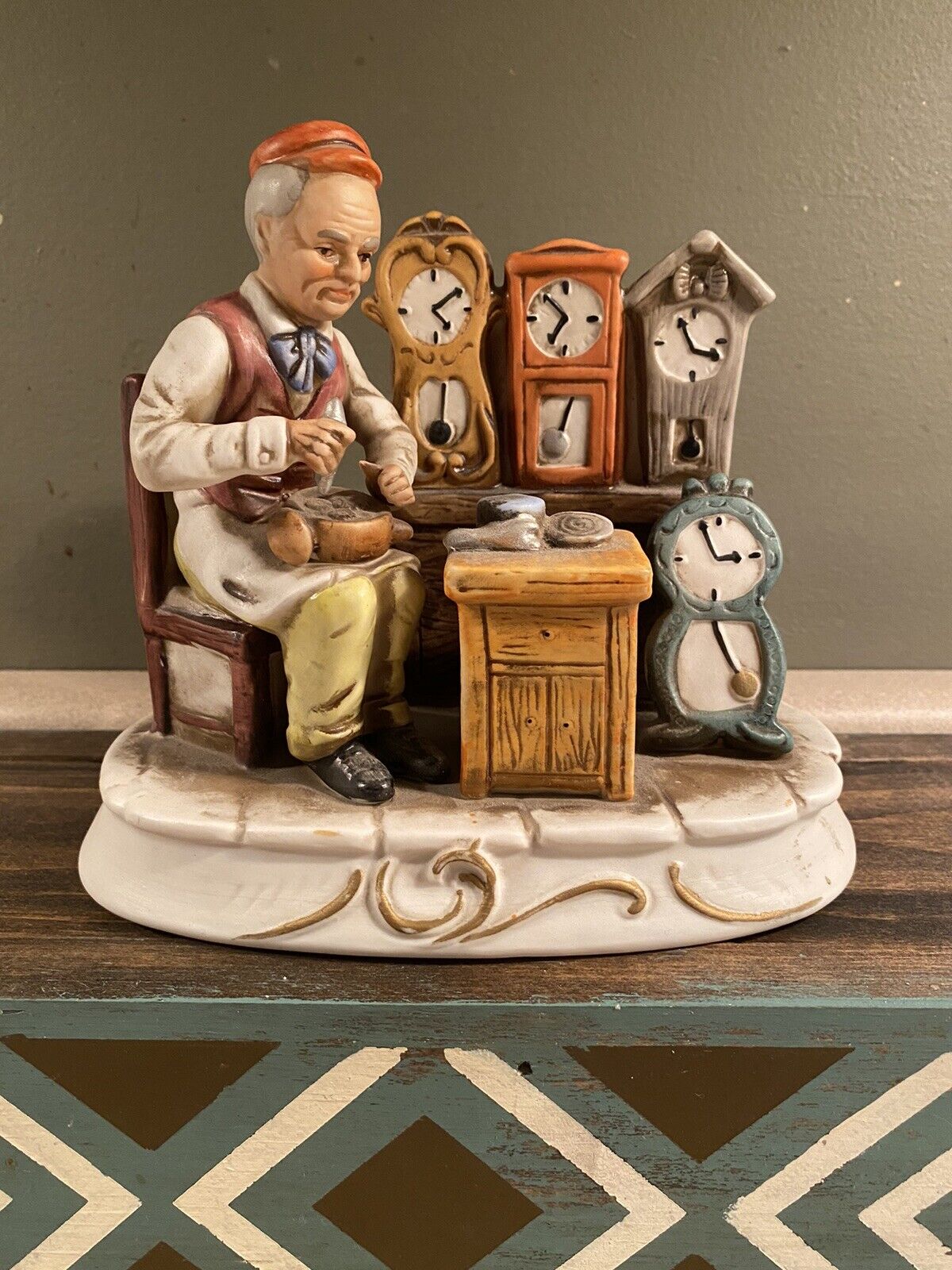 Vintage Hallmark Ceramic Clock Maker Figurine Hand Painted Antique