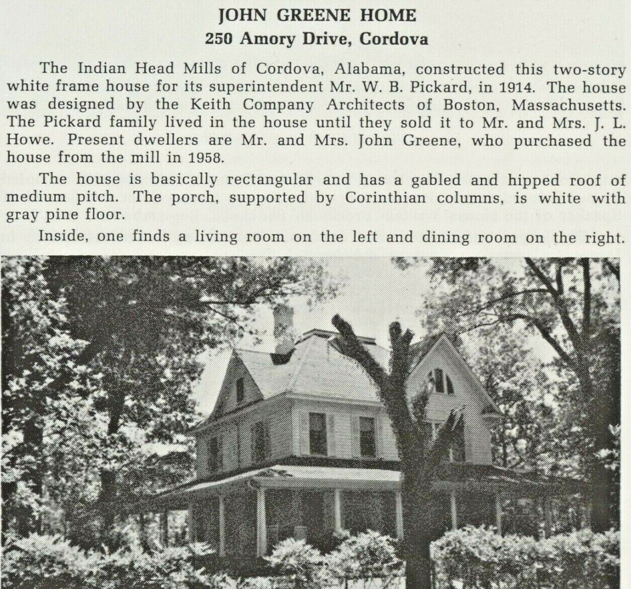 1975 cordova walker county alabama John Greene house; halftone printer\'s cut
