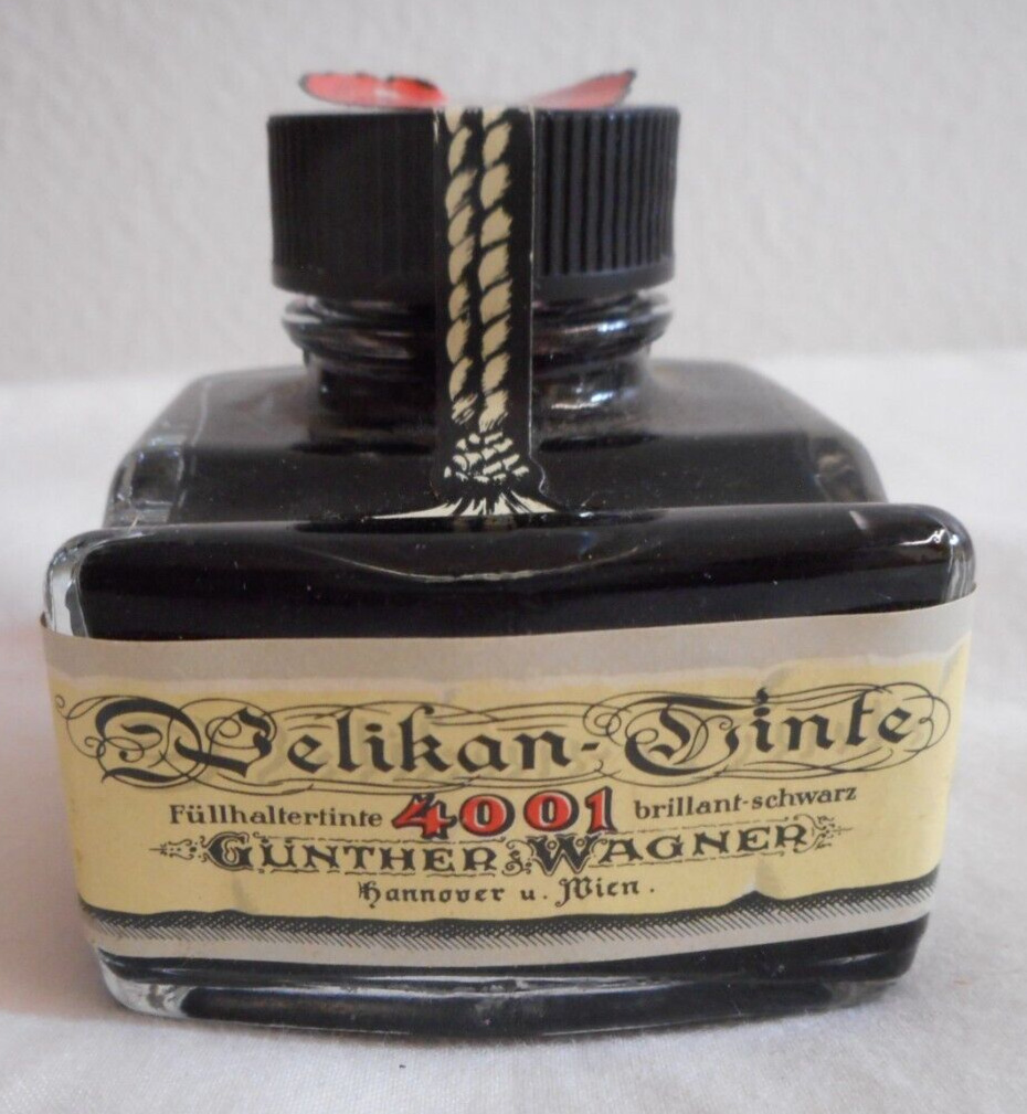 Vintage Gunther Wagner Pelikan 4001 Black Ink Bottle West Germany NOS.