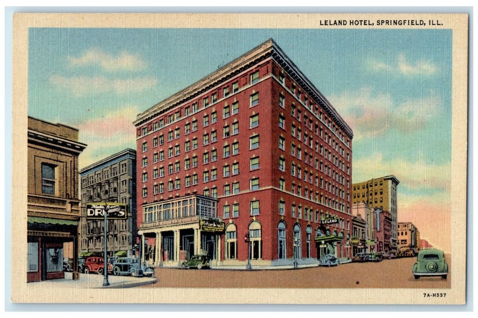 c1940\'s Leland Hotel Exterior Roadside Springfield Illinois IL Unposted Postcard