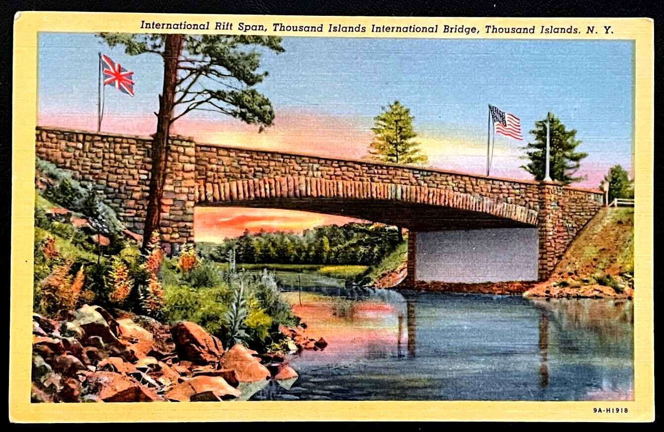 Thousand Islands New York Rift Span Bridge 1952 Vintage Linen NY Postcard