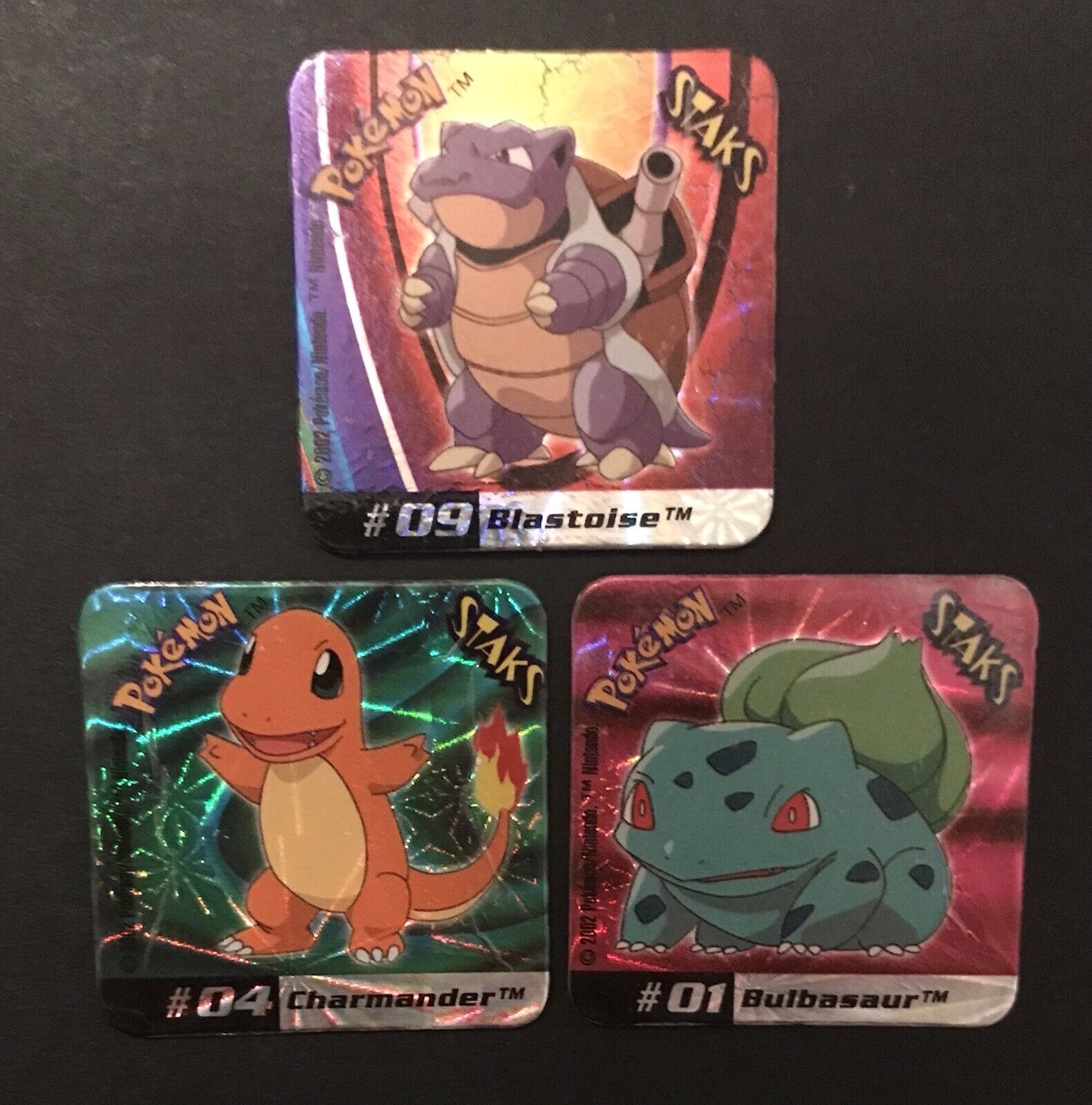 3 X Pokemon Staks Magnets Charmander Bulbasaur Blastoise #09 #04 #01 SHINY RARE