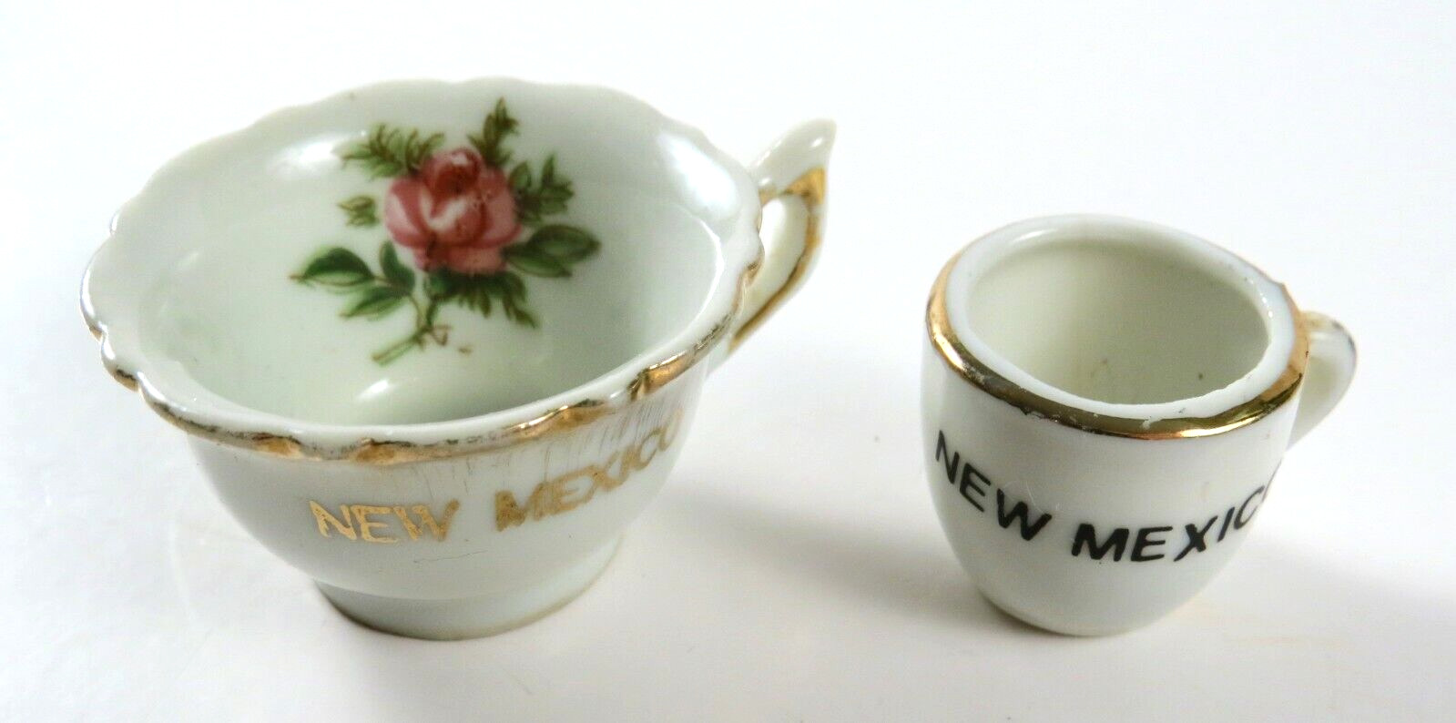 Lot of 2 Vintage Miniature New Mexico Souvenir Gold Rim Tea Coffee Cups
