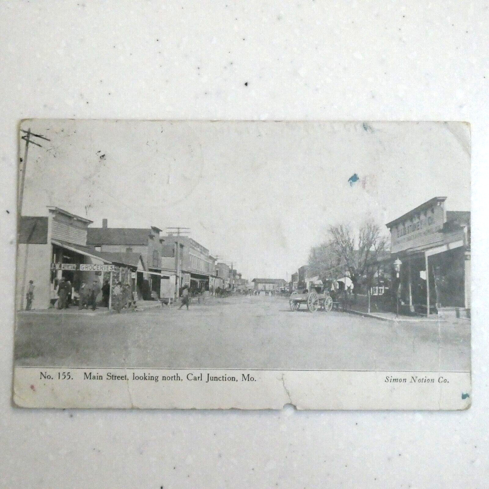 C1844 Antique Postcard Main Street Looking North Carl Junction Missouri MO 1909