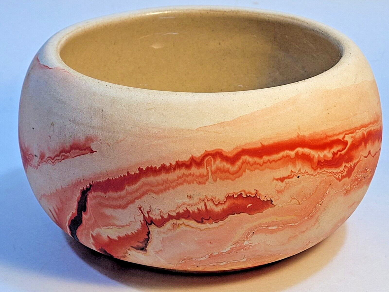 Nemadji Pottery Vase Bowl Red Pink Swirl 6 x 3.5 in Small Minnesota