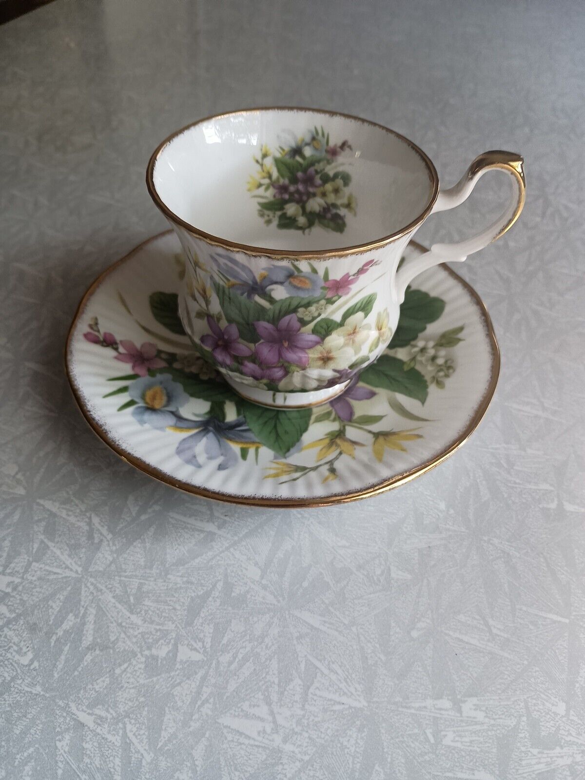 Queens Pedestal Tea Cup And Saucer - Wild Flowers - Made in England 