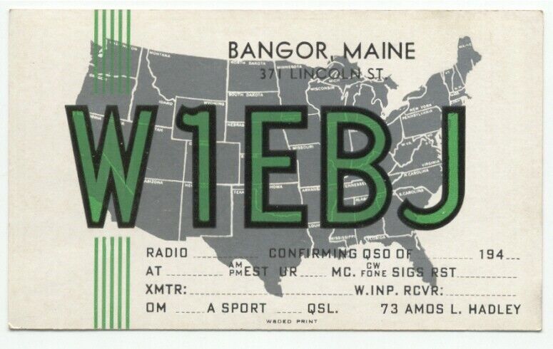Bangor ME QSL Amateur Radio Card Maine