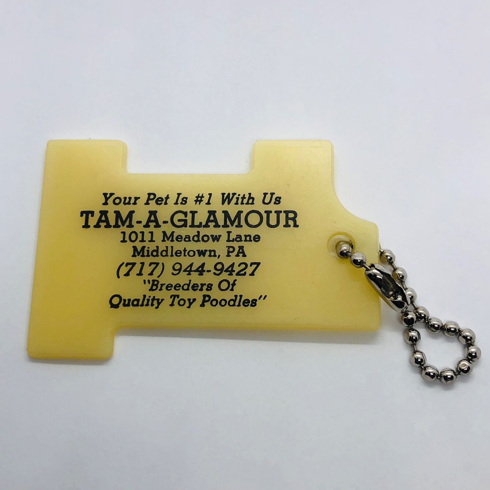 Vtg Tam-A-Glamour #1 Glow in Dark Pet Advertising Keychain Middletown PA