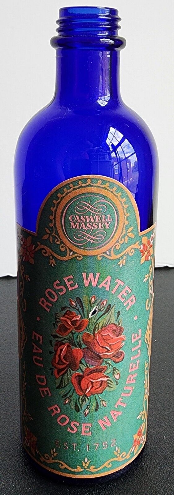 Vintage Caswell Massey Rose Water Eau de Rose Naturalle Cobalt Blue Bottle 6 oz