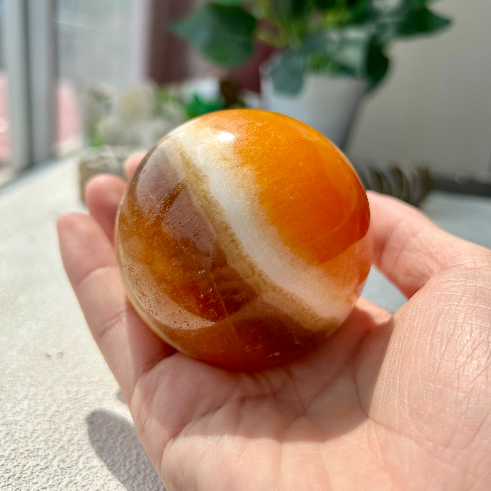 475g Natural orange calcite sphere high quality healing Crystal Ball 4th 69mm