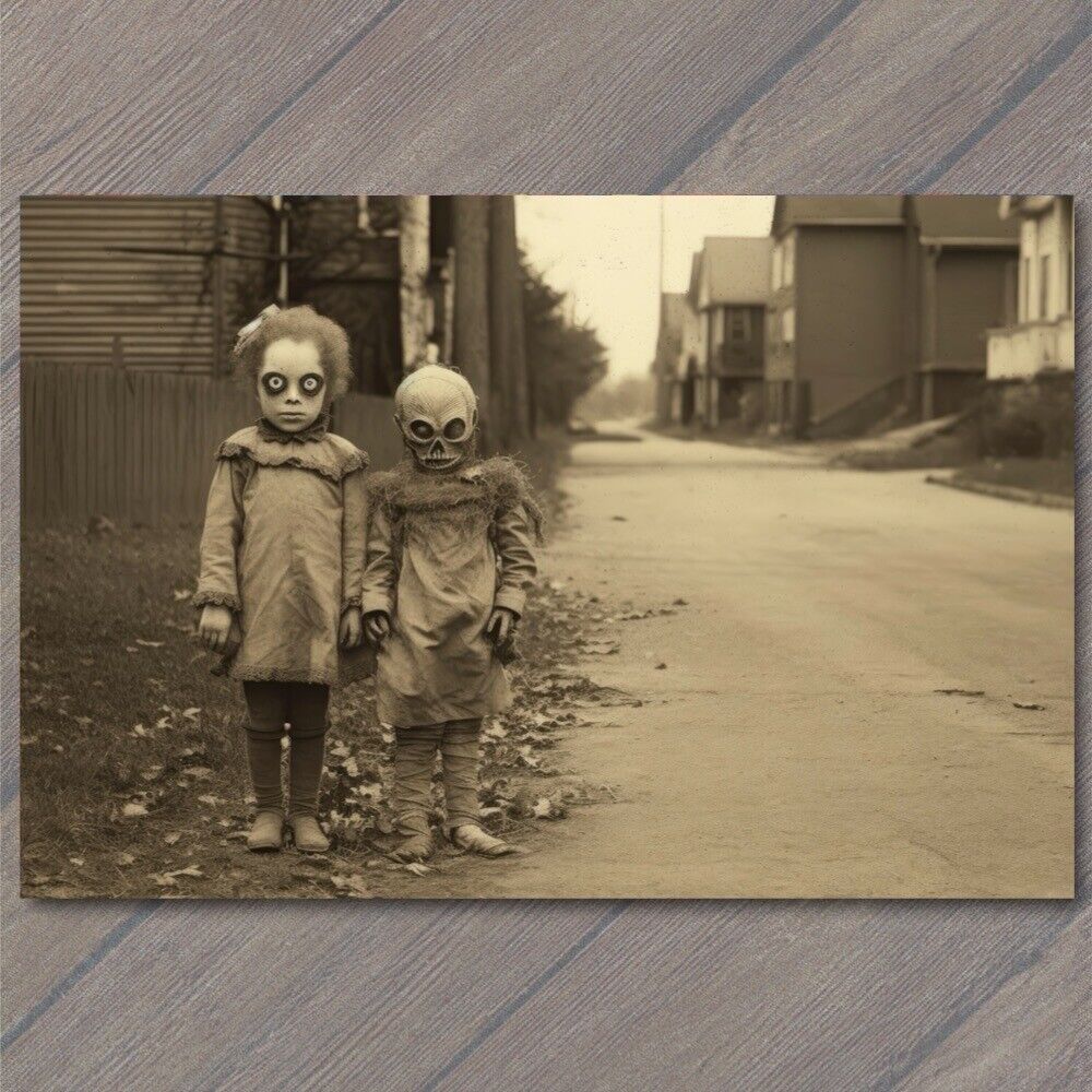 POSTCARD Weird Children Scary Old Fashion Halloween Masks Kids