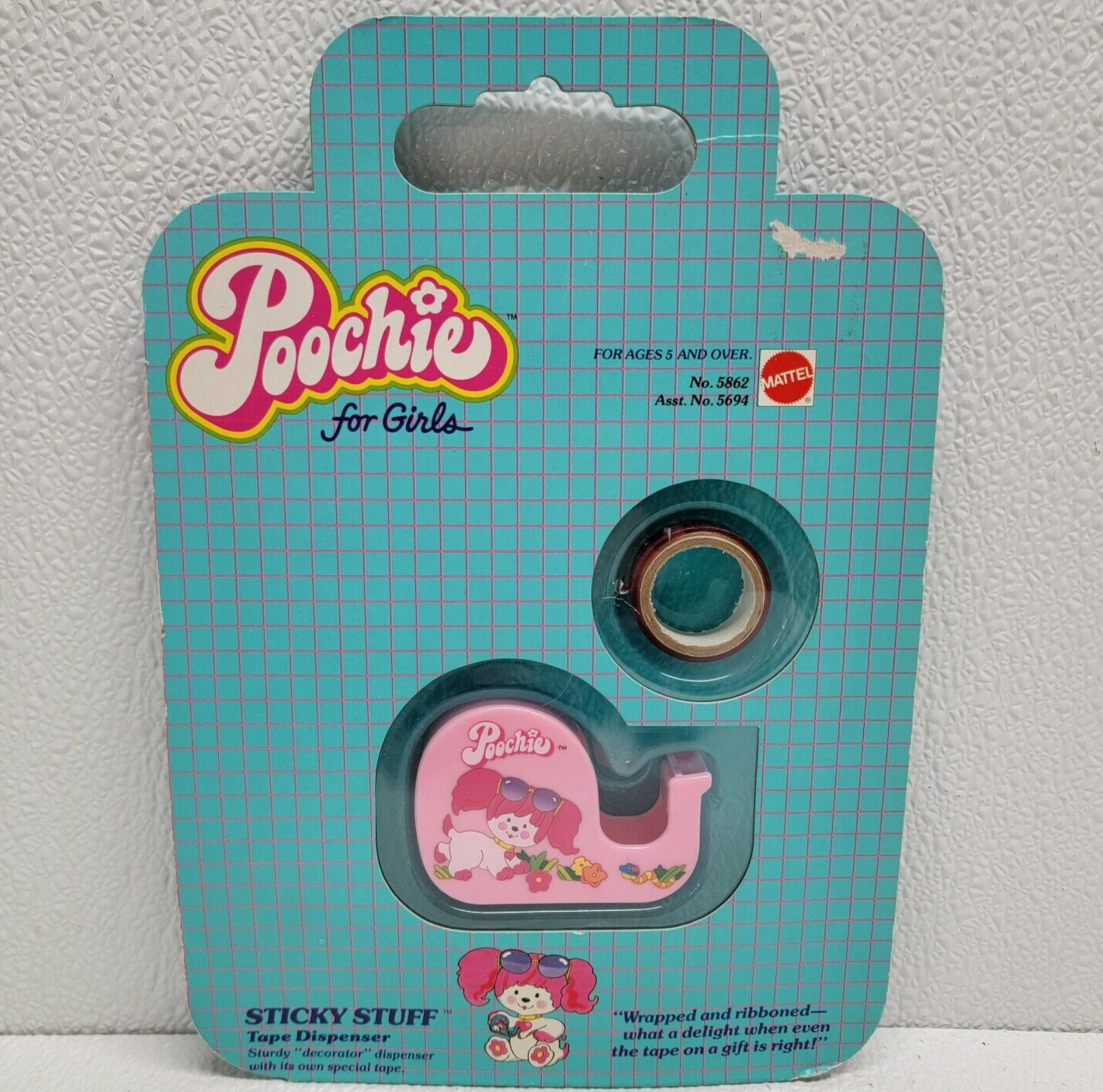 RARE Vintage 1982 Mattel Poochie Sticky Stuff Tape Dispenser NEW in Package NOS