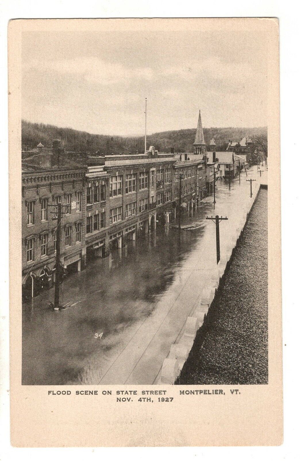 Postcard VT Montpelier Flood Scene on State Street Vintage 1927