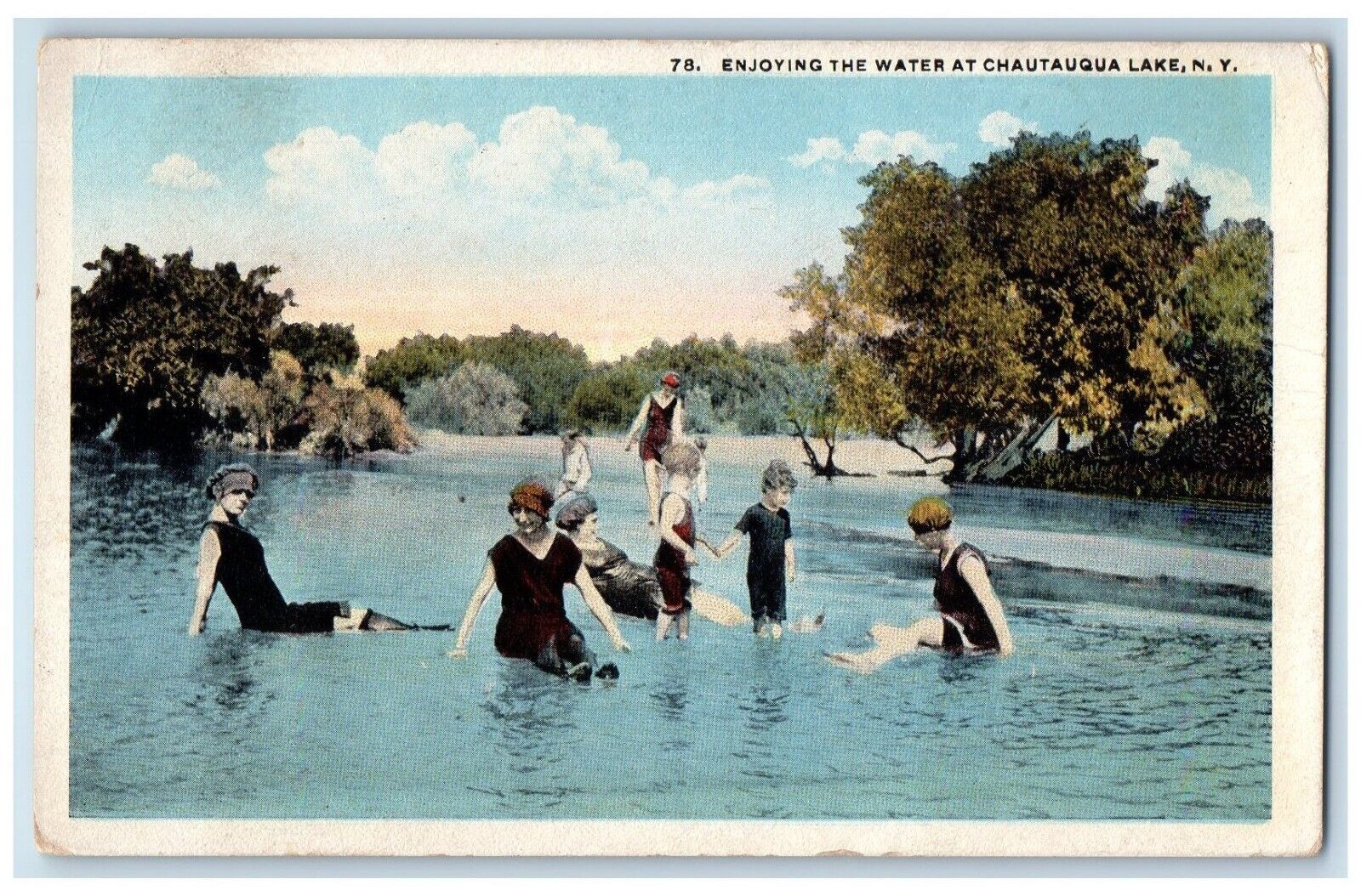 1919 Enjoying The Water At Chautauqua Lake Maple Springs New York NY Postcard