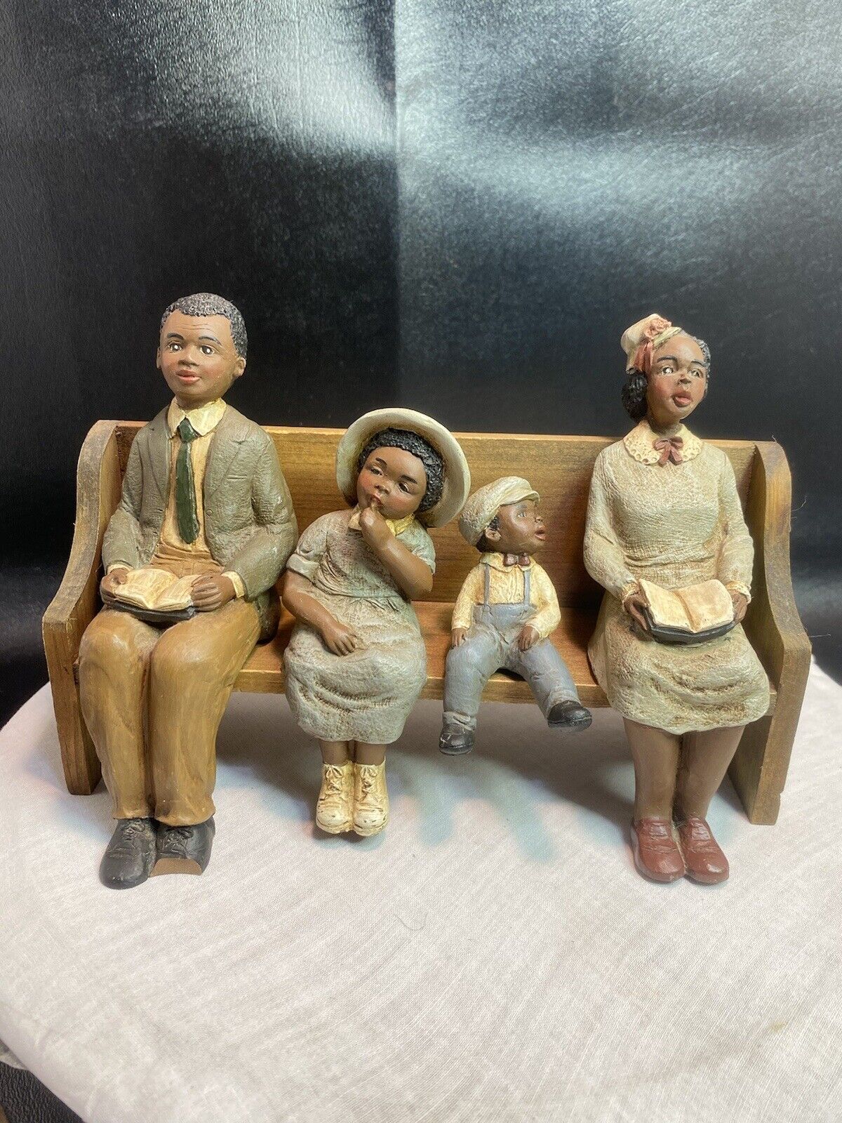 1991 UTI Resin African American Church Family Sitting On Wooden Pew