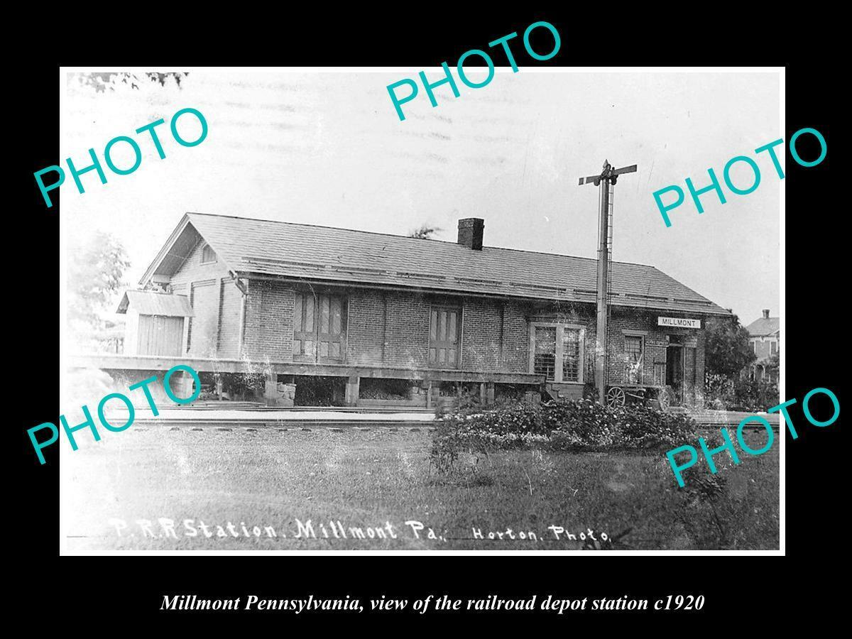 OLD POSTCARD SIZE PHOTO OF MILLMONT PENNSYLVANIA THE RAILROAD DEPOT c1920